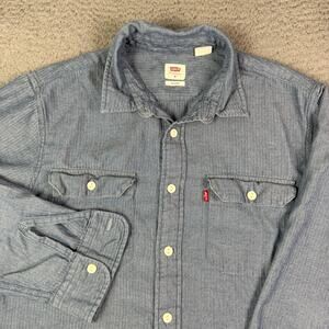 Levi's Chambray Work Shirt Mens M Blue Herringbone Relaxed Long Sleeve Pockets